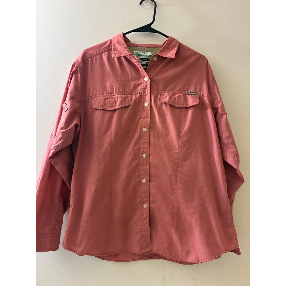 ExOfficio Buzz Off Insect Shield Poppy Womens Large Red Vented Hiking Shirt